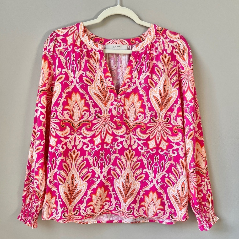 Loft Top Women's Small Pink Paisley Feminine Preppy Coastal Beachy Bright Shirt